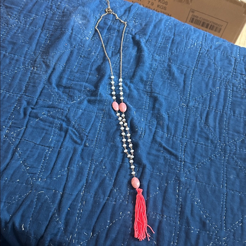 Elegant Pink Tassel Necklace